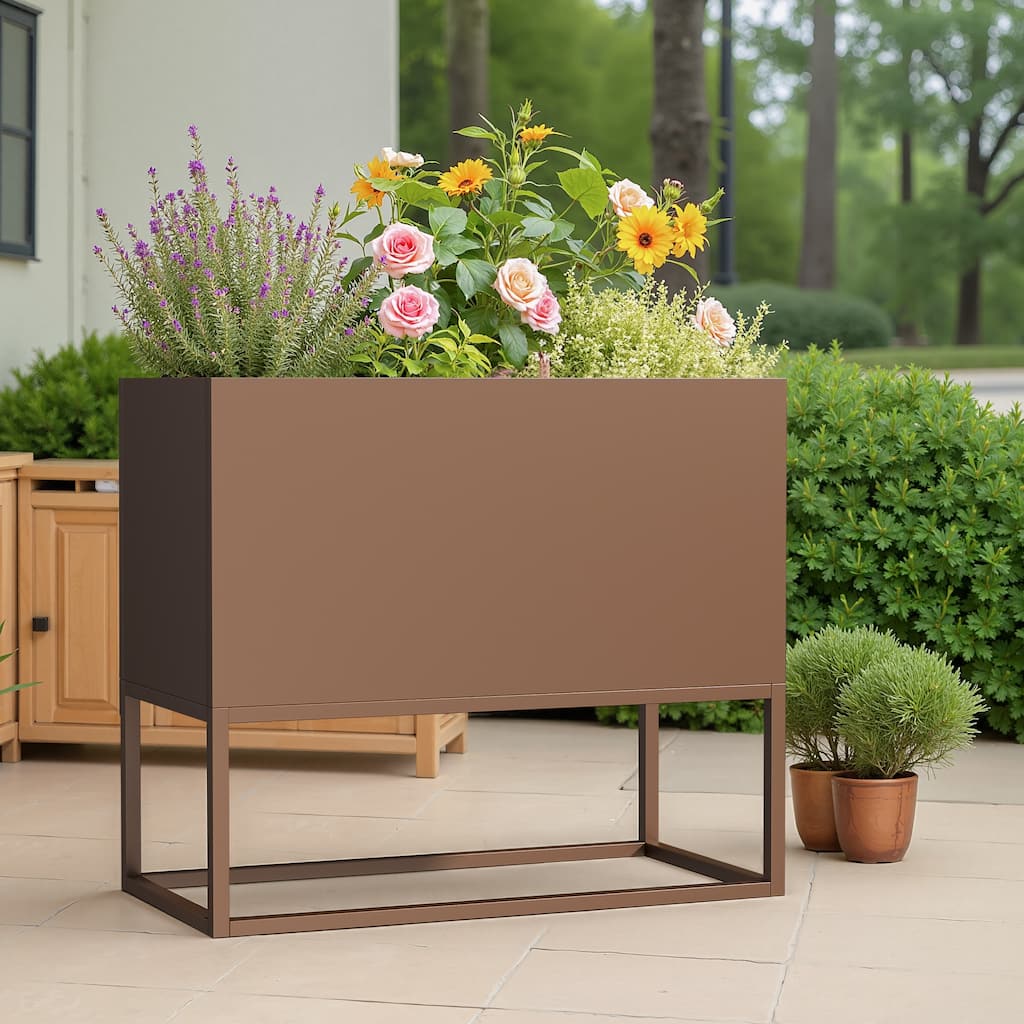 36*18*18 inch Large Metal Rectangular Planter with Shelves and Drainage Holes for Indoor/Outdoor Use, Perfect