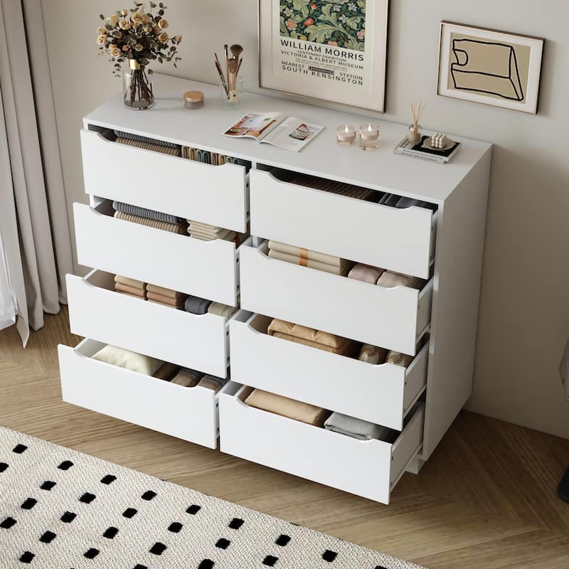 Long Dresser with 8 Drawers, 47.2"W Wooden Dressers Chest of 8 Drawers, Large Capacity Clothing Storage Cabinet