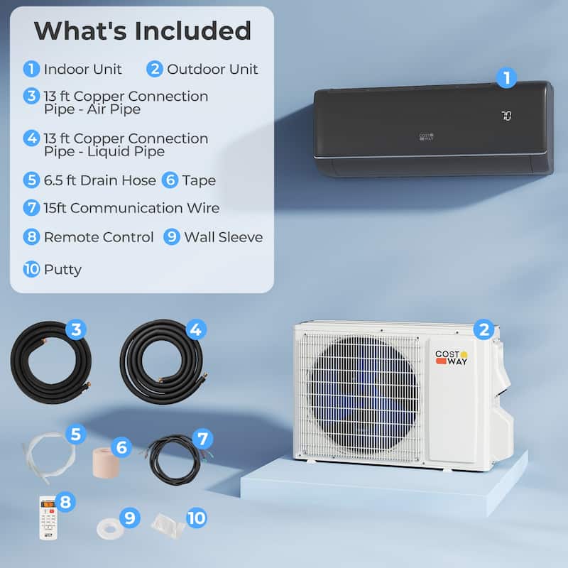 Costway 12000BTU Wifi Enabled Mini Split AC 22 SEER2115V Inverter Air - See Details