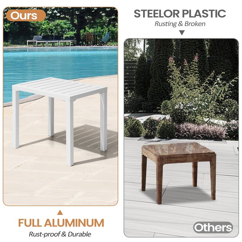 Pellebant Outdoor Aluminum Patio Side Table Rectangular End Table - 18.1 in L* 13.8 in W * 15.7 in H