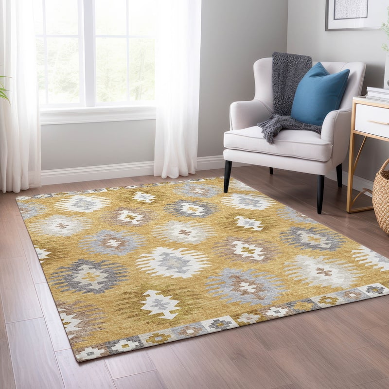 Machine Washable Indoor/ Outdoor Boho Tribal Chantille Rug