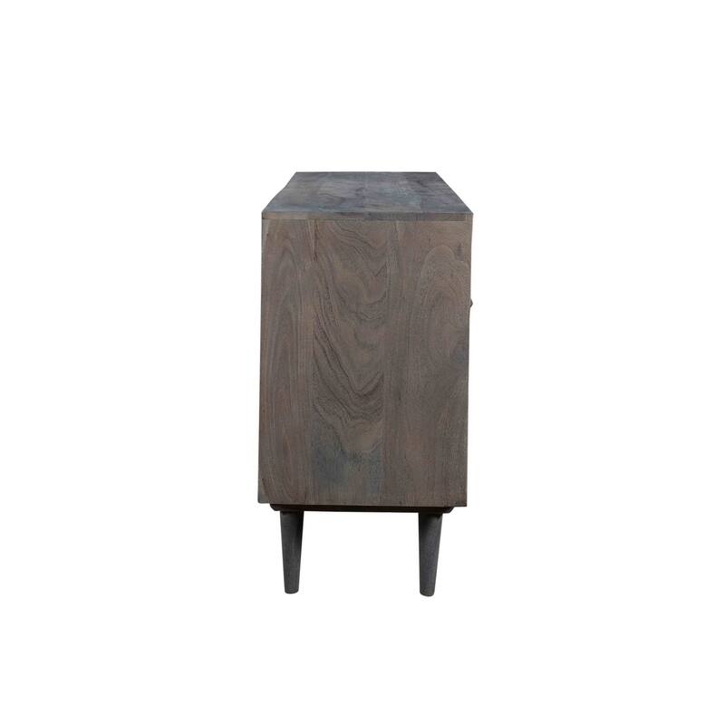 HomeRoots 55" Dark Gray Carved Geometric Distressed Solid Wood Enclosed and Open Storage TV Stand - 55' X '30' X '16
