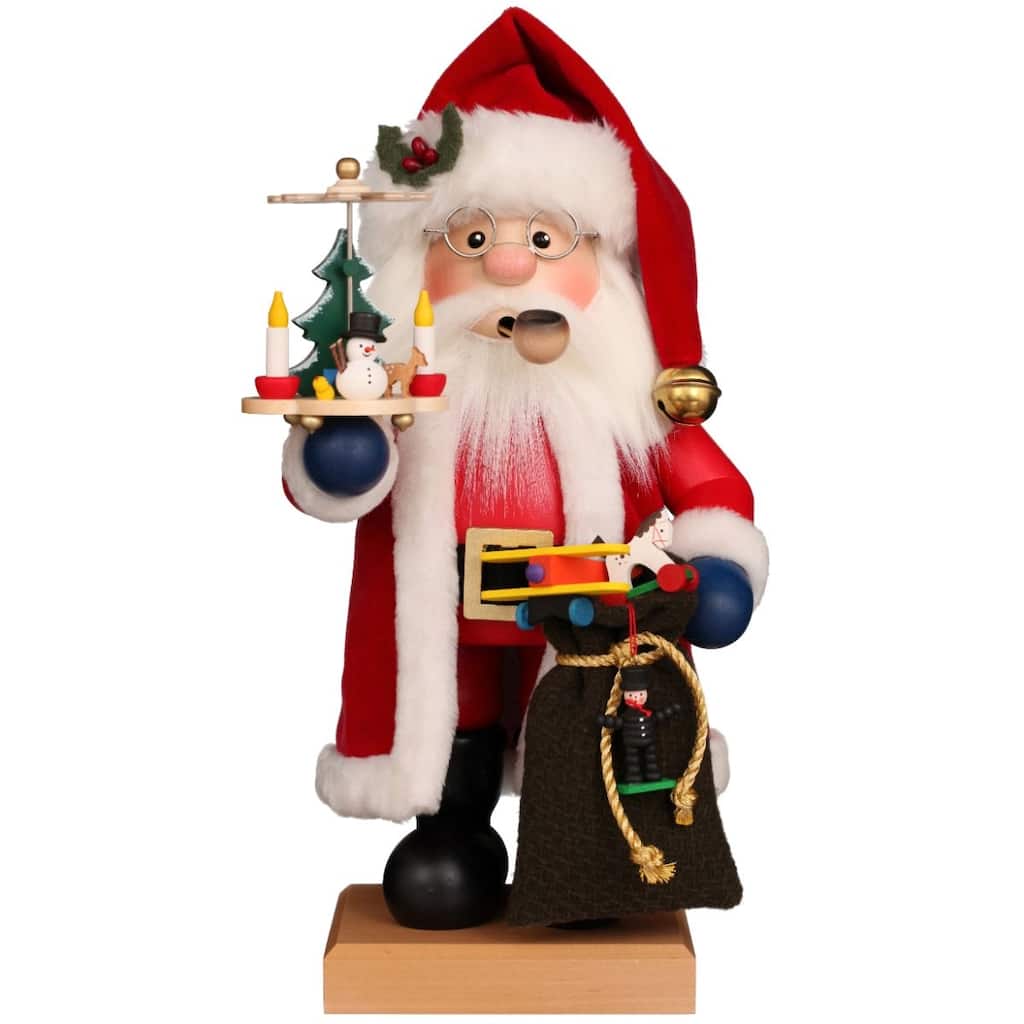 14.5" Red and White Christian Ulbricht Smoker Santa Claus with Pyramid and Gifts Decoration