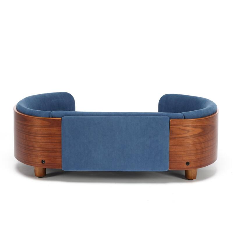 Scandinavian Velvet Pet Sofa with Wood Legs & Curved Back - Medium