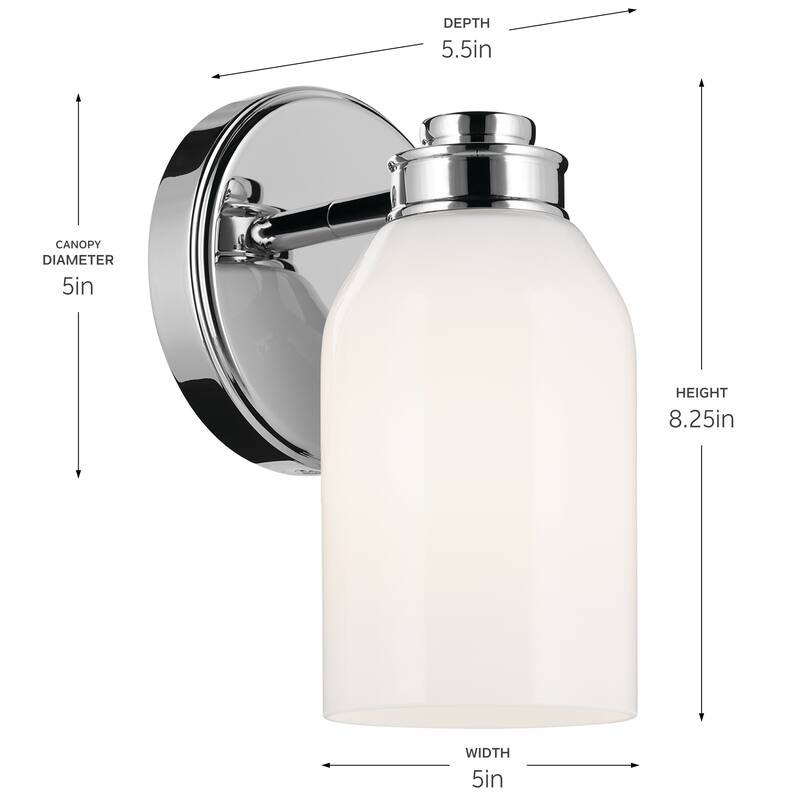 Kichler Lighting Shae 8.25" 1-Light Wall Sconce with White Opal Glass in Chrome