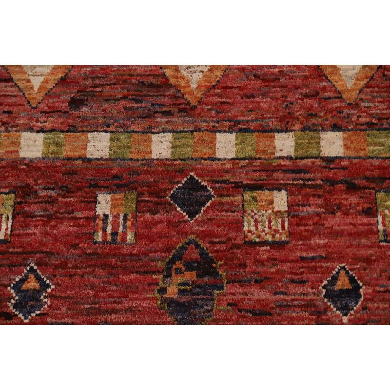 Hand Knotted Oriental 100% Wool Carpet Modern Tribal Red Moroccan Area Rug - 9' 11'' X 6' 9''