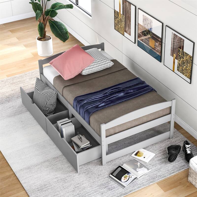Twin Size Platform Bed, with Two Drawers