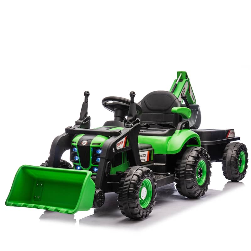 24V Kids Ride-On Electric Tractor Toy with 4-in-1 Construction Attachments w/Parent Remote Control,3-Speed Adjustable