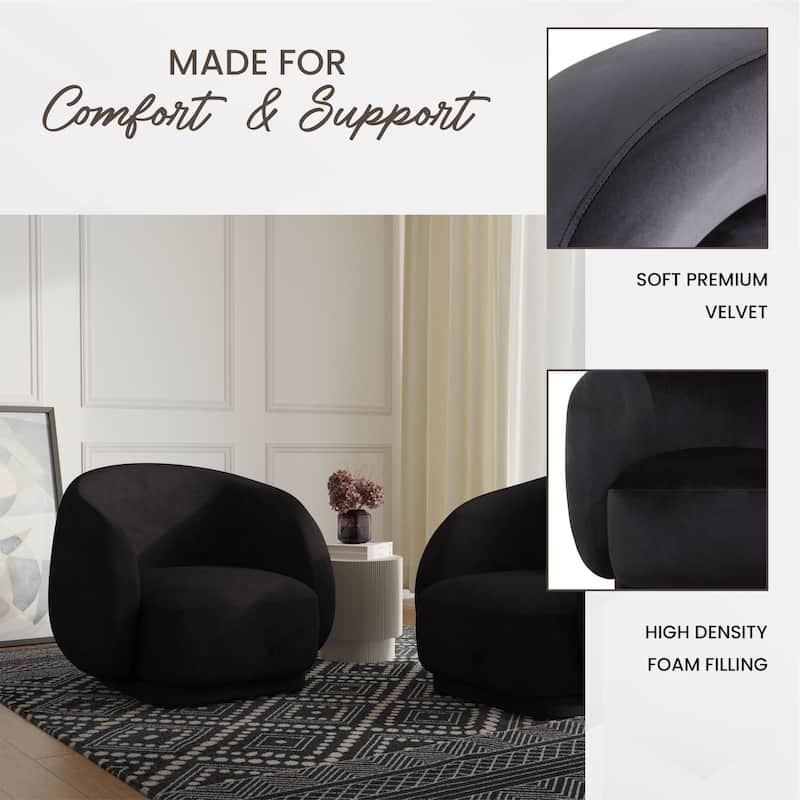 Faze Mid-Century Velvet Barrel Accent Chair with Solid Wood Frame, Plush Foam Cushion, No Assembly Required