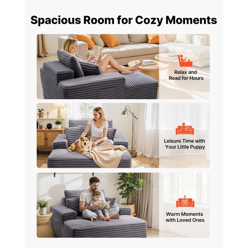 Faux Fur Chaise Lounge with Ergonomic Design, Pocket Springs and Pillows