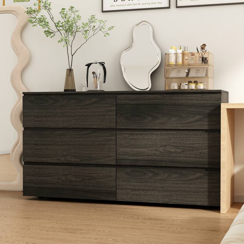 FUFU&GAGA 59" Modern Space Saving 6 Drawer Double Dresser Buffet Sideboard Chest - Dark Brown