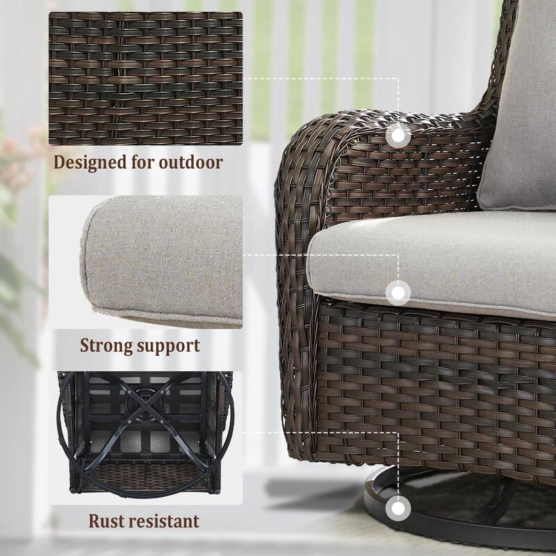 Outdoor Swivel Rocker Wicker Patio Chairs Set of 3
