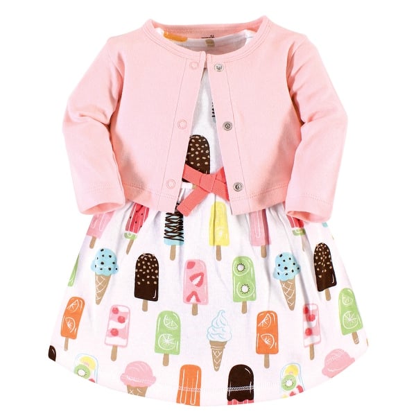 slide 1 of 1, Touched by Nature Baby and Toddler Girl Organic Cotton Dress and Cardigan, Popsicle 5T - Popsicle