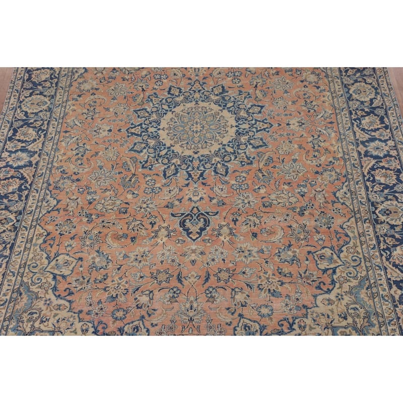 Traditional Orange Kashan Persian Vintage Rug Hand-Knotted Wool Carpet - 8'3"x 13'0"