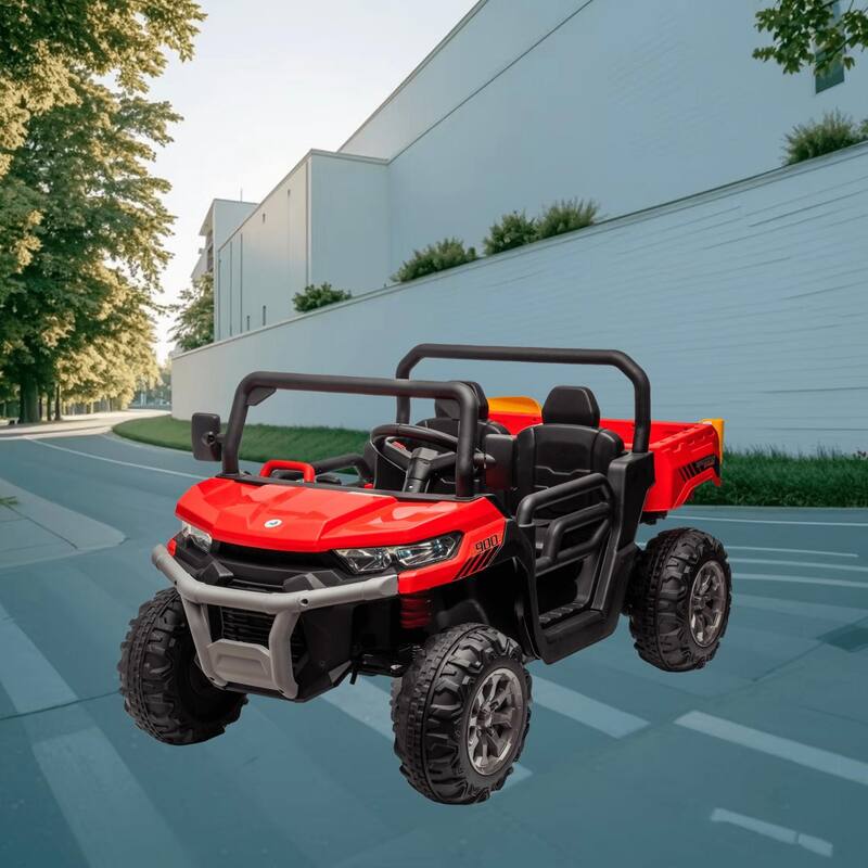 Two-Seater 24V Battery Powered Ride-On Dump Truck Motors, Shovel, MP3, LED Lights, and Parental Control for Boys and Girls - Red