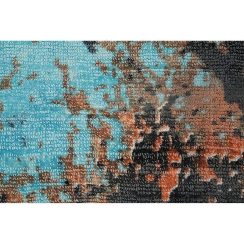 Hand Knotted Oriental Viscose Silk Carpet Modern Pictorial Multi-Colored Abstract Area Rug - 7' 11'' X 5' 6''