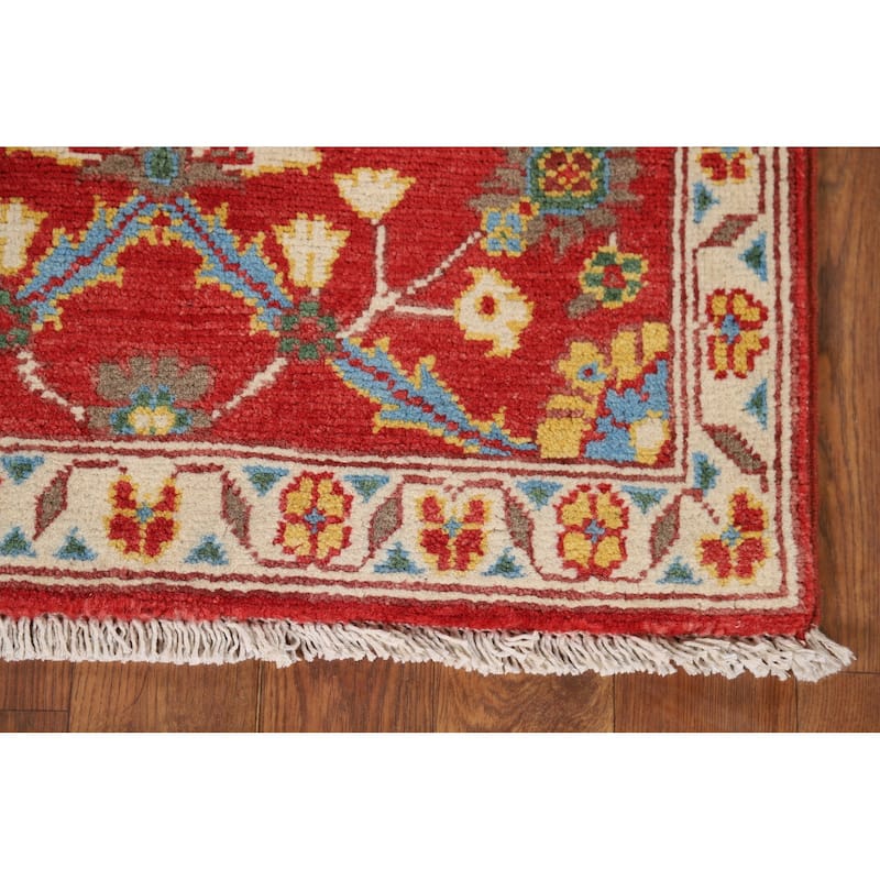 Floral Red Kazak Oriental Foyer Rug Handmade Wool Carpet - 2'0" x 2'11"