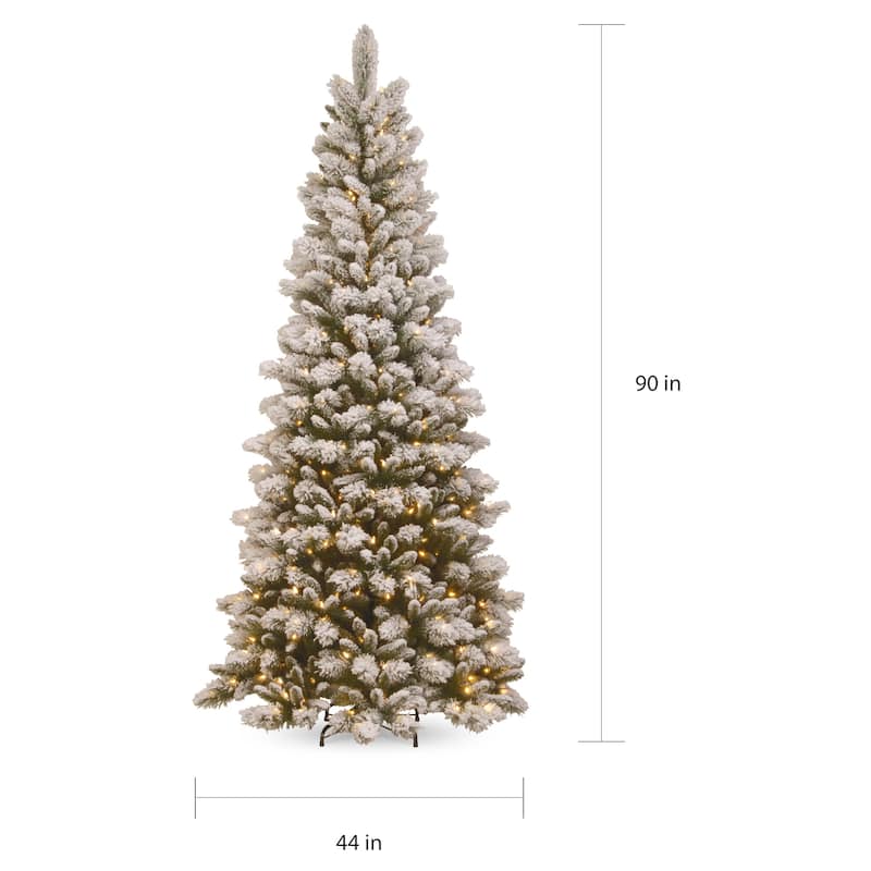 National Tree Company 7.5 ft. Snowy Westwood Slim Pine Tree with Clear Lights - 7.5 Foot