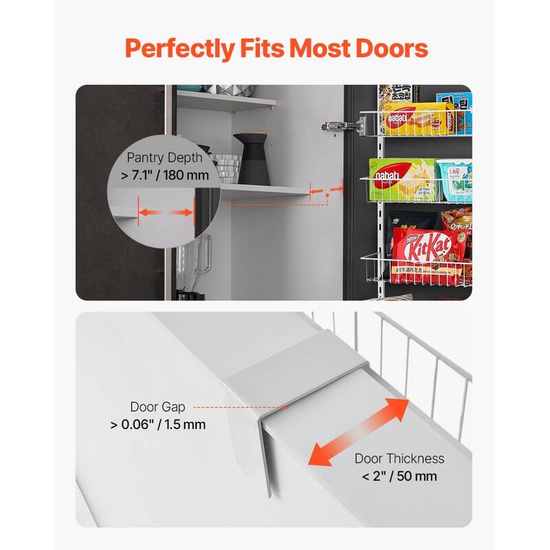 Pantry Organizer with Adjustable Baskets Wall Mount & Over Door Rack