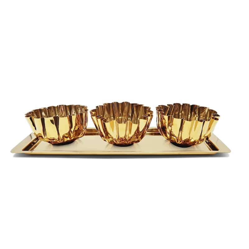 3 Bowl Stainless Steel Relish Dish on Tray, 17.25"L