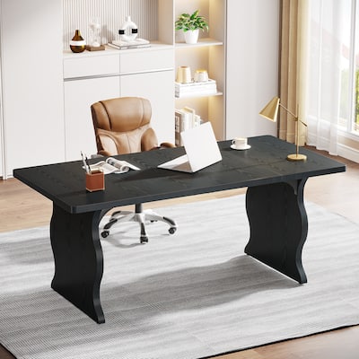 63-Inch Black Modern Executive Desk, Large Home Office Computer Desk