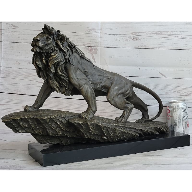 Extra Large Wild African Lion On Prowl Wildlife Safari Bronze Sculpture By Barye
