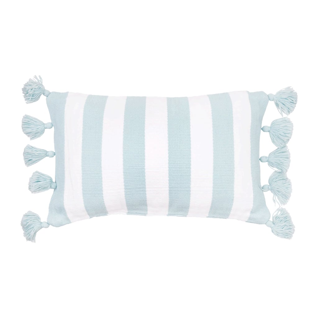Cabana Sky Blue Stripes Tassels Pillow