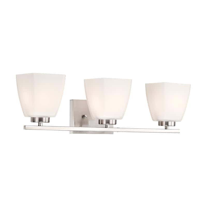 Brushed Nickel/Matte Black/Gold Modern 3-Light Vanity Light with Square Etched White Glass Shades