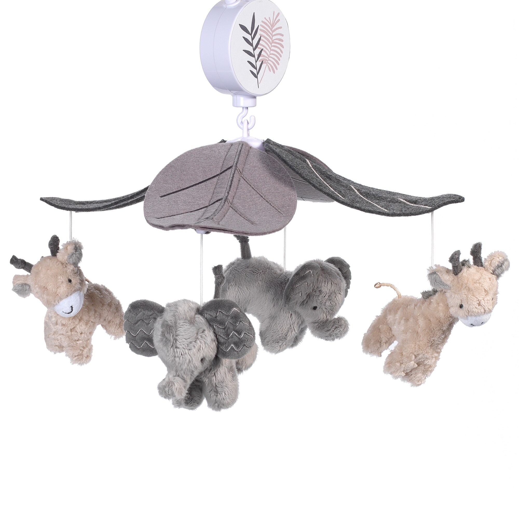Lambs Ivy Baby Jungle Animals Gray Tan Musical Crib Mobile