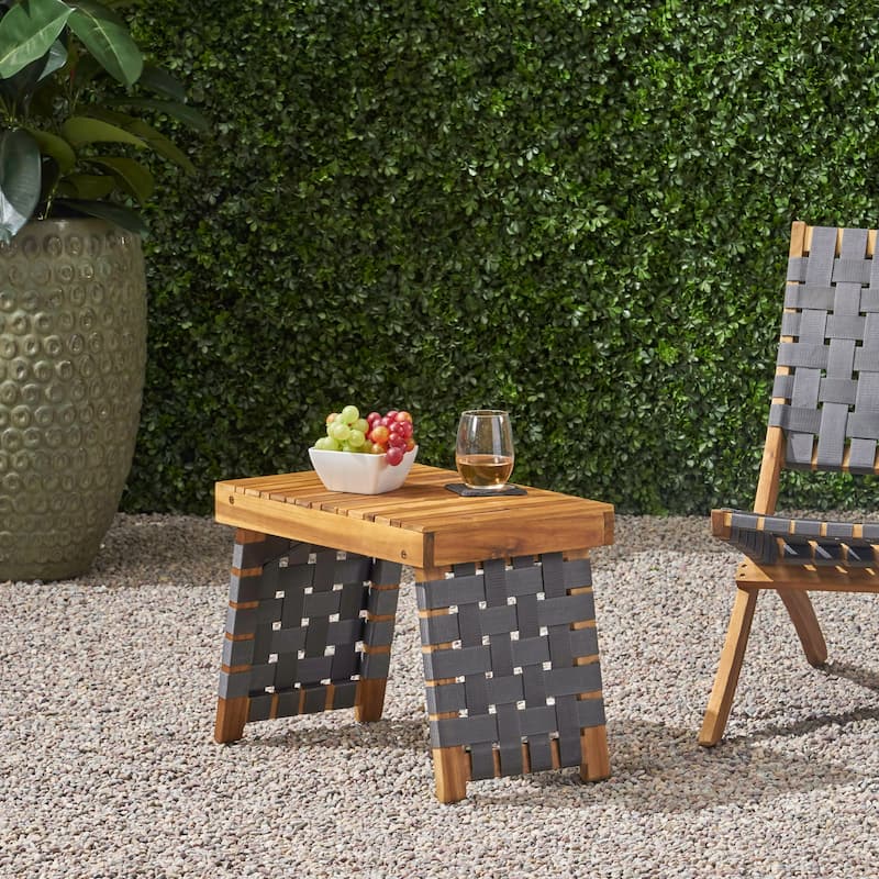 Lauren Outdoor Acacia Wood Foldable Side Table by GDFStudio - 19.75"W x 13.75"D x 16"H - Brown Patina, Gray