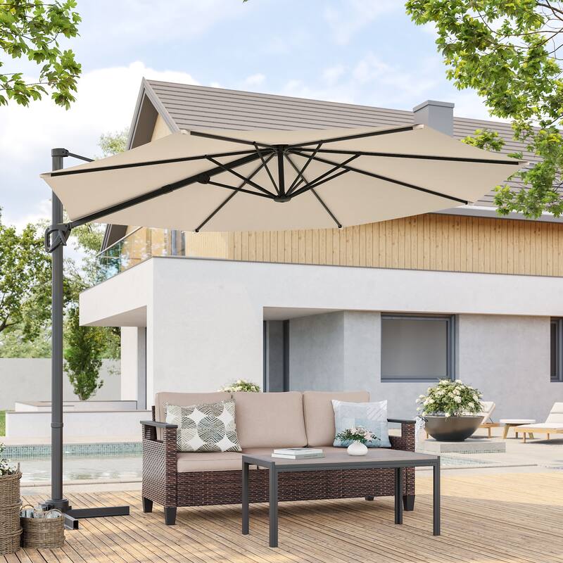 BONOSUKI Outdoor 10Ft Cantilever Offset Patio Umbrella, Hanging Market Umbrella - Sand