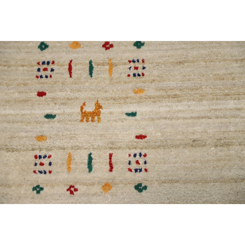 Hand Knotted Oriental Viscose Silk Carpet Tribal Animal Pictorial Beige & Ivories Gabbeh Area Rug - 9' 9'' X 10' 0''