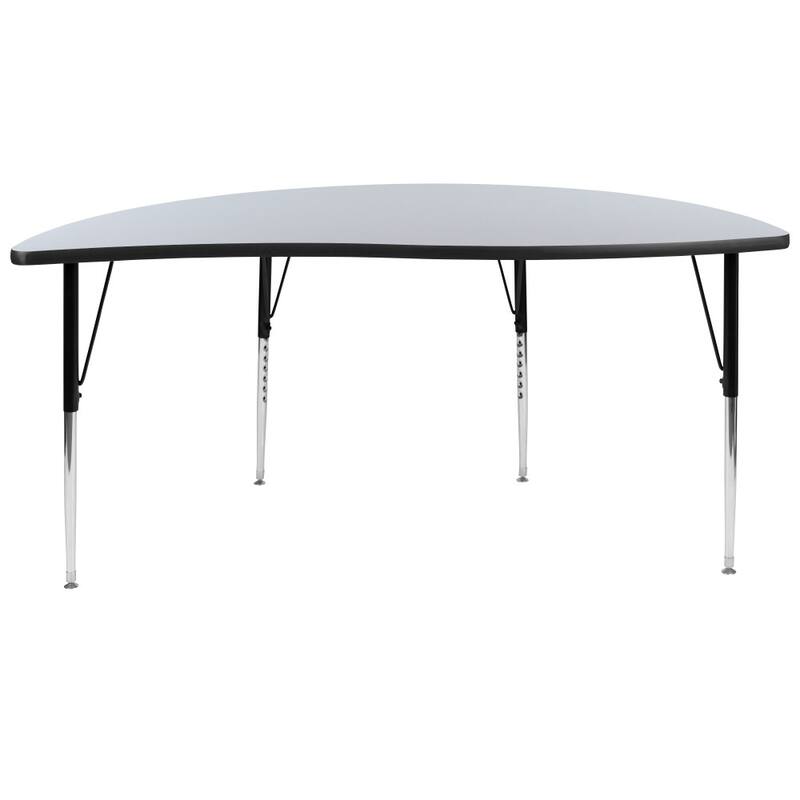 60" Half Circle Wave Collaborative Grey Adjustable Height Activity Table