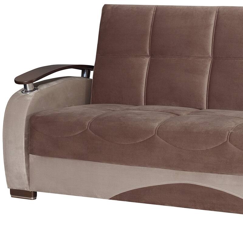 HomeRoots 84" Brown Microfiber Convertible Futon Sleeper Sofa And Toss Pillows With Storage