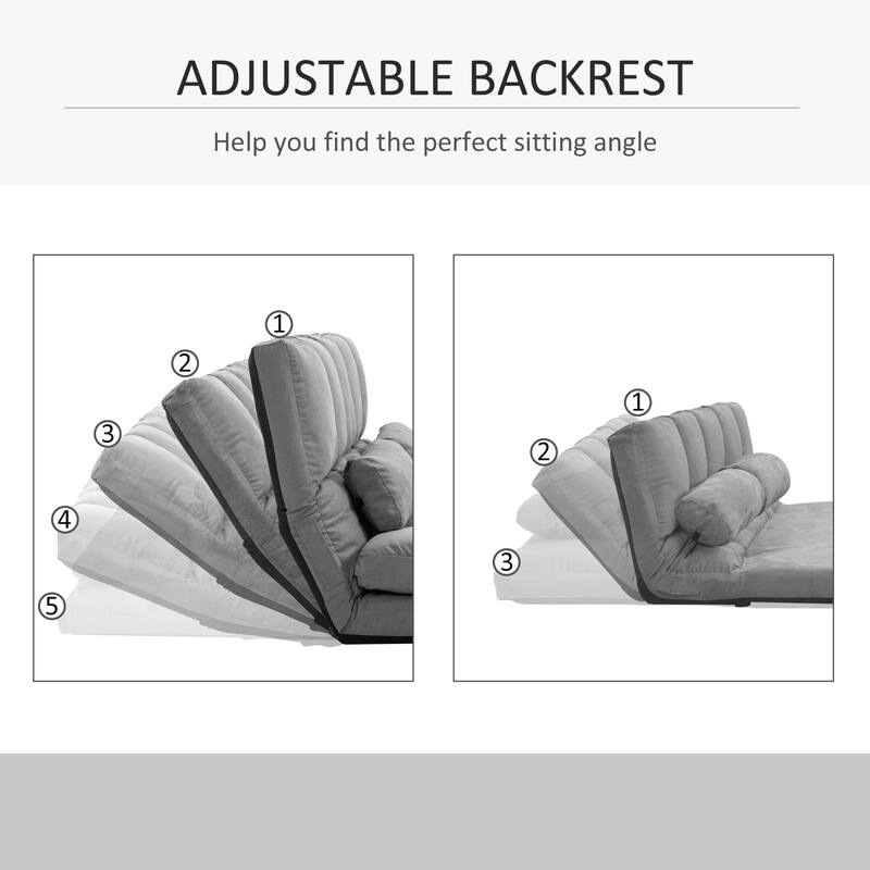 Convertible Floor Sofa Chair, Folding Couch Bed, Guest Chaise Lounge with 2 Pillows, Adjustable Backrest and Headrest