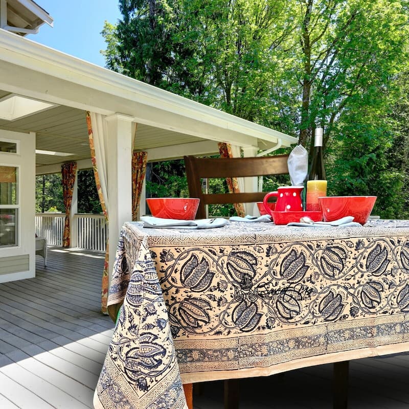 Vegetable Dye Tulip Floral Block Print Tablecloth Collection