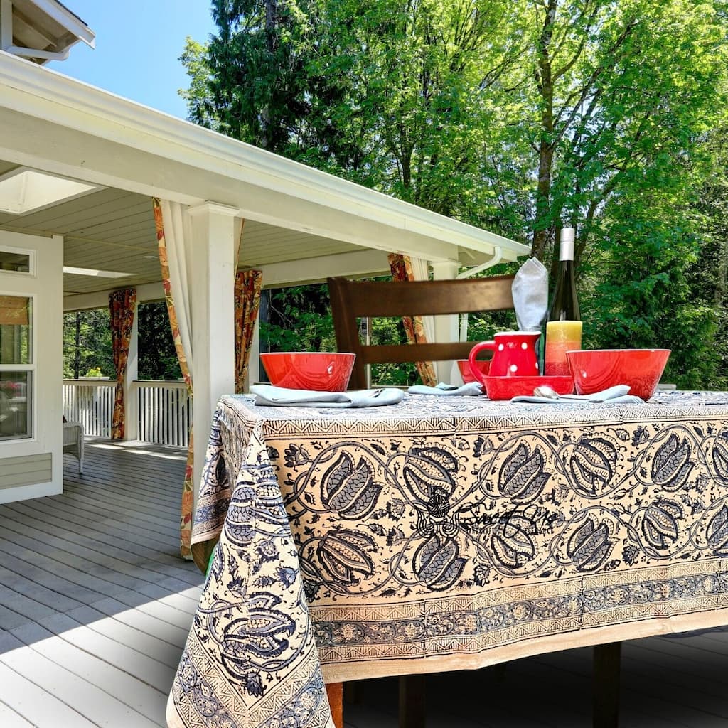 Vegetable Dye Tulip Floral Block Print Tablecloth Collection