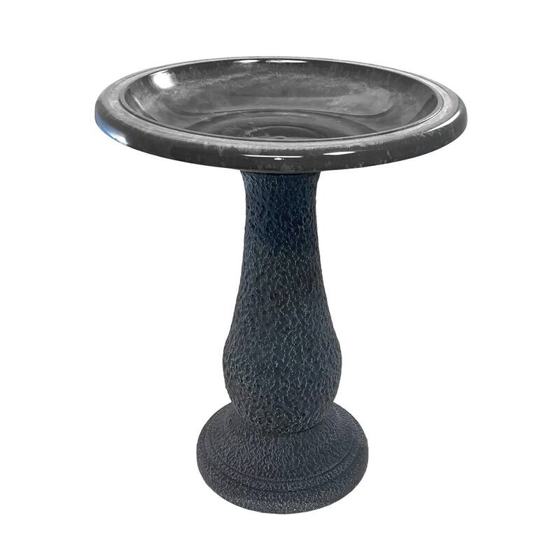 24"H Fiber Clay Birdbaths, 19"D x 24"H, 21"H base, 8lbs. - Grey