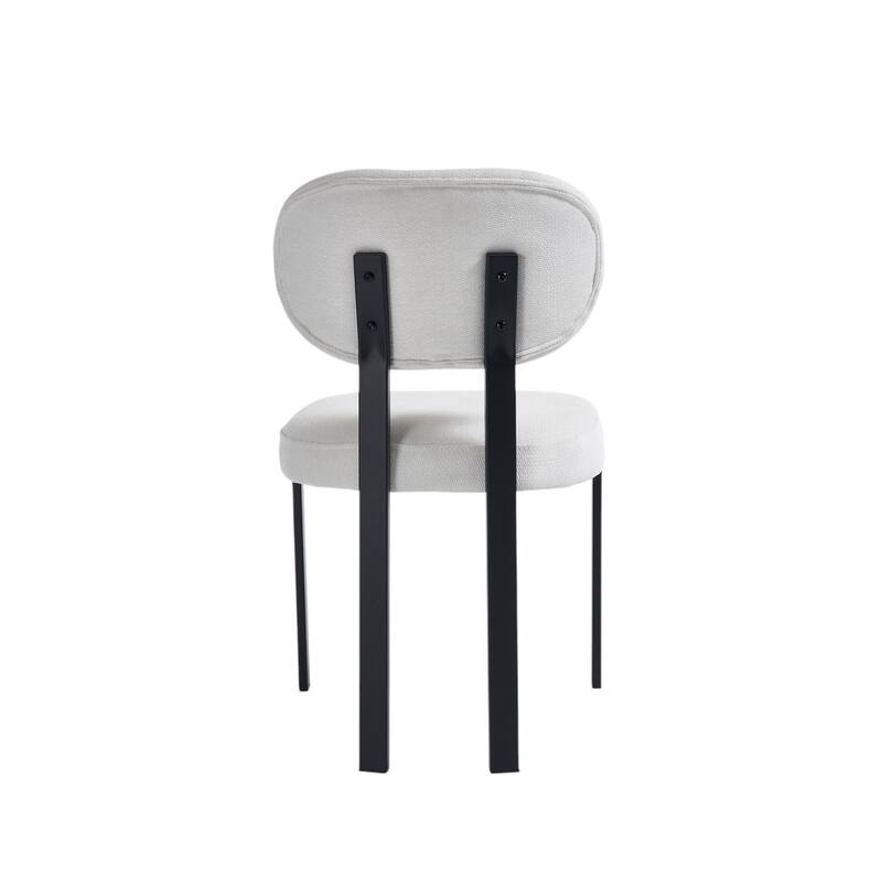 HomeRoots Set of Two White and Black Chenille And Metal Partially Open Back Dining Side Chairs