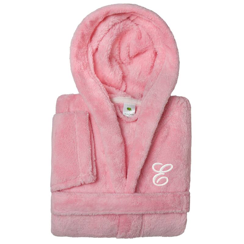 Sweet Kids 100% Polyester SUPER PLUSH Double Brushed Hooded Bathrobe with White Script Monogram - Large - E