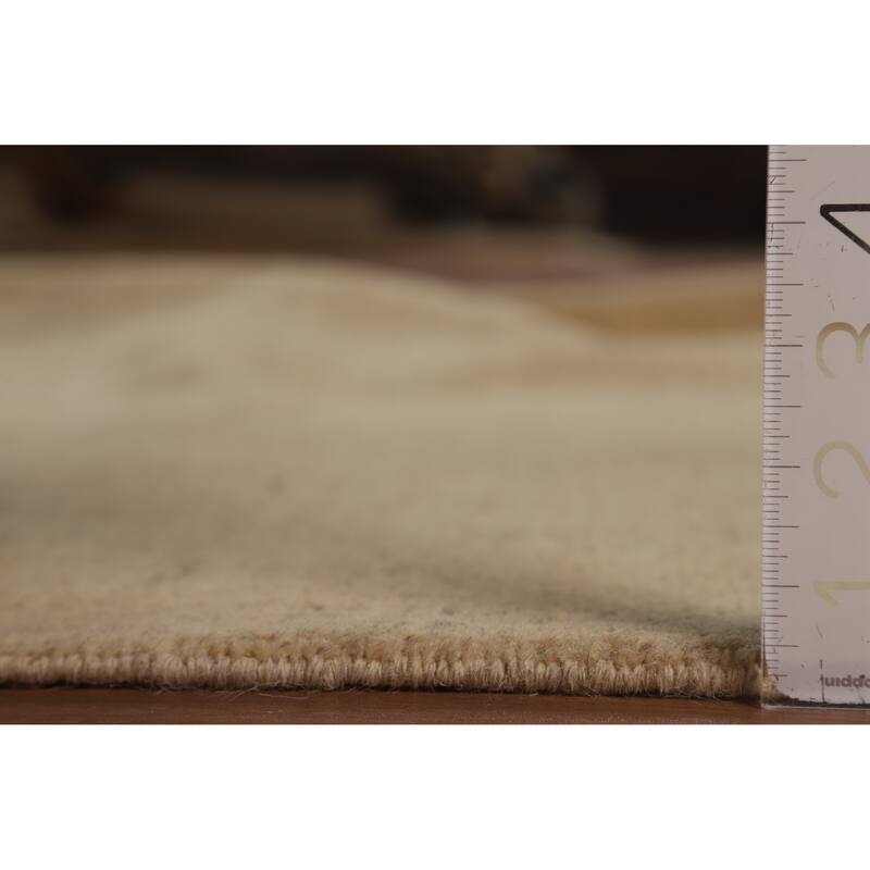 Modern Gabbeh Oriental Area Rug Handmade Beige Solid Wool Carpet - 6'5"x 9'8"