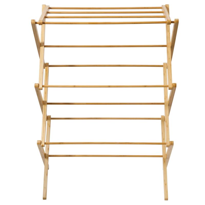 Gibson Home Foldable Bamboo Drying Rack for Clothes & Towels - 2-Tier Collapsible Laundry Drying Rack for Indoor & Outdoor Use