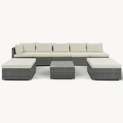 8-Pieces Outdoor Patio Sectional Sets, All Weather Garden Conversation Wicker Sofa Set with Coffee Table