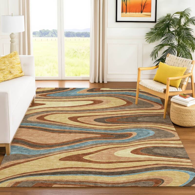 Machine Washable Indoor/ Outdoor Abstract Busey Chantille Rug