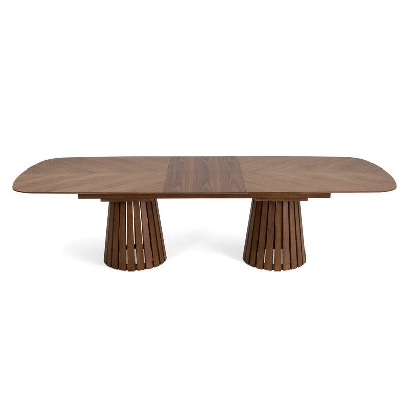 Cid Naj Dining Table, 95-118 Inch Extendable Top, Walnut Brown Solid Wood - Natural Walnut Brown