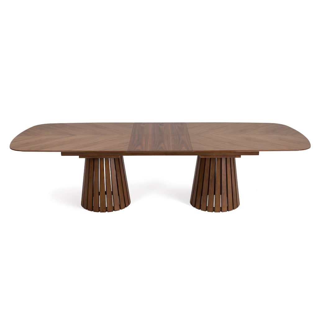 Cid Naj Dining Table, 95-118 Inch Extendable Top, Walnut Brown Solid Wood - Natural Walnut Brown