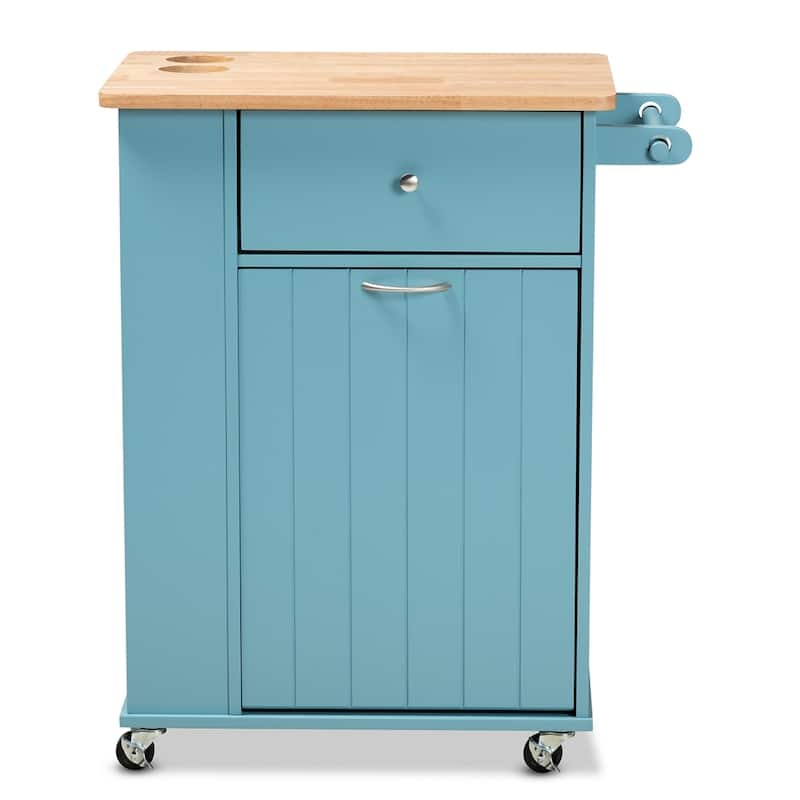 Liona Modern and Contemporary Sky Blue Finished Wood Kitchen Storage Cart - 34.37"H x 28.74"L x 17.72"W