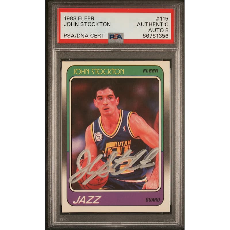 John Stockton 1988 Fleer Signed Basketball Rookie Card #115 Auto PSA 8 86781356 - 8'6" x 11'6"