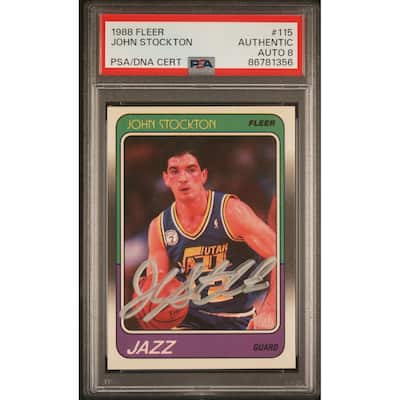 John Stockton 1988 Fleer Signed Basketball Rookie Card #115 Auto PSA 8 86781356 - 8'6" x 11'6"