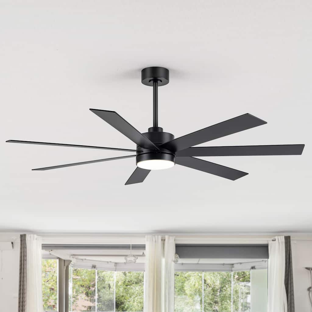 60" Modern Reversible 7-Blade LED Ceiling Fan with Remote and Light Kit